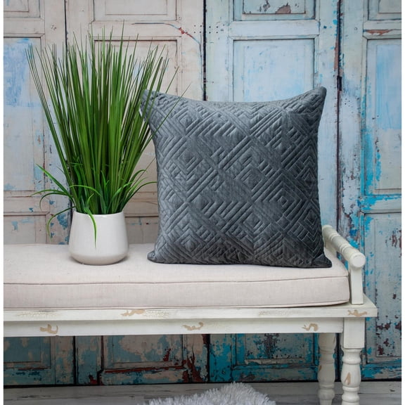 Nassau Collection Tuffed Velvet Quilt Maze Stitched Square Throw Pillow - 20" - Gray