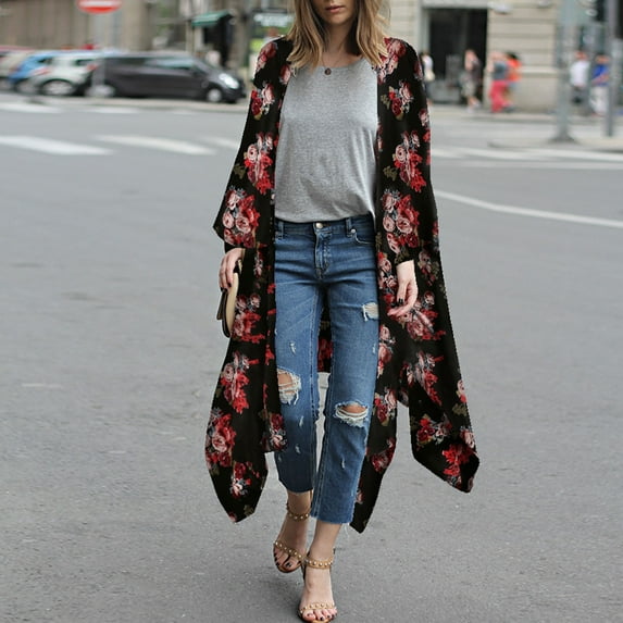 Palato Women's Plus Size Tops,Womens Flowy Kimono Cardigan Open Front Dress Printed Chiffon Blouse Loose Tops