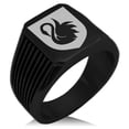 thumbnail image 1 of Stainless Steel Swan Harmony Coat of Arms Shield Needle Stripe Pattern Biker Style Polished Ring, 1 of 1