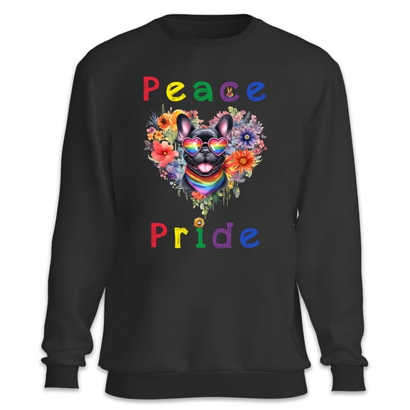 Peace Love Pride French Bulldog with Rainbow Sunglasses LGBT LGBTQ  Sweatshirt Unisex Merch Dog Lover Gifts - 01004