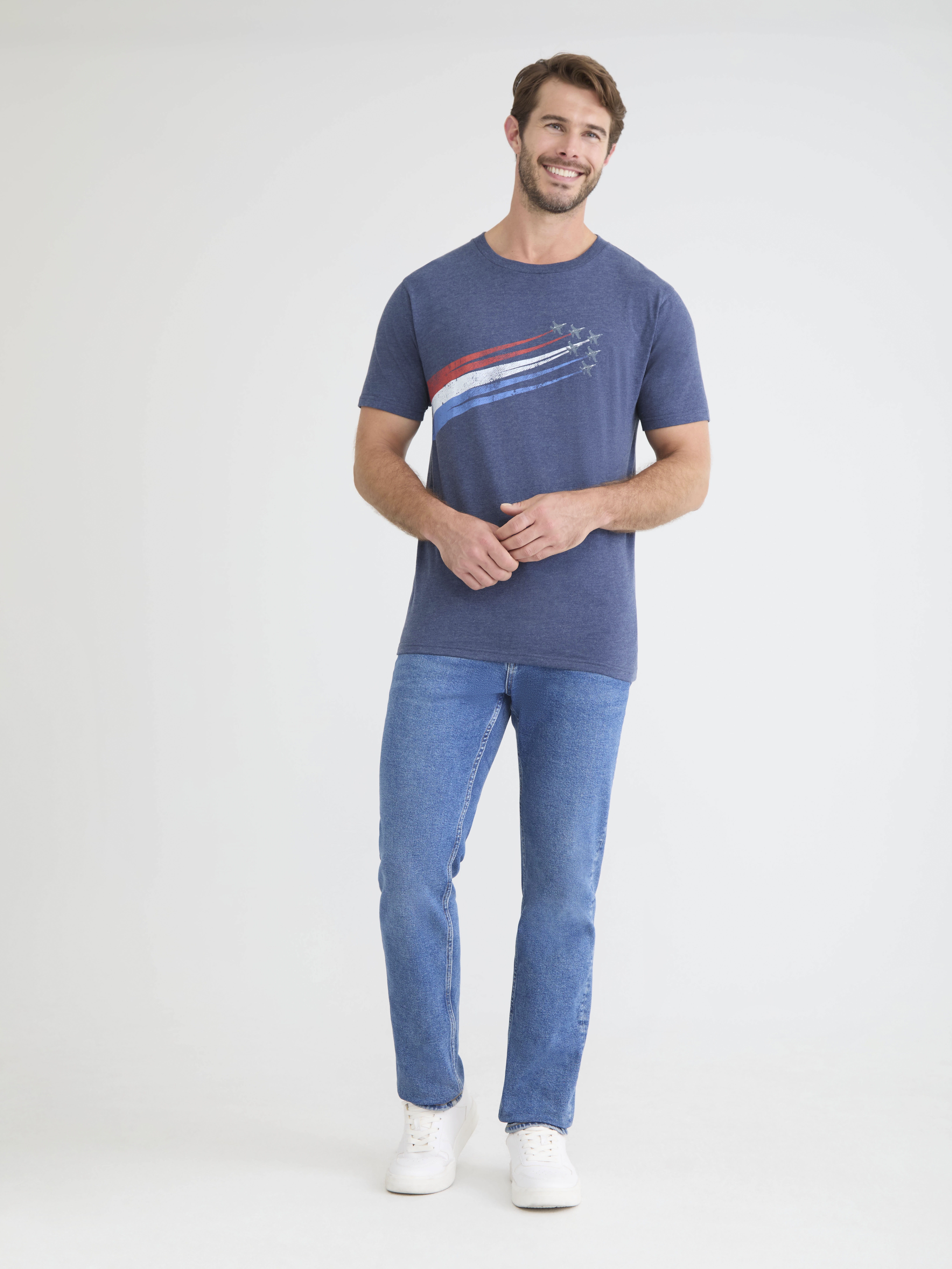 Men’s and Big Men's 4th of July USA Jet Stripe Americana Graphic Tee Shirt by Way to Celebrate, Sizes XS-5XL