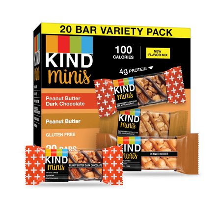 KIND Bars , Peanut Butter Dark Chocolate + Peanut Butter Minis Variety Pack, Gluten free, 0.7 oz, 20 Snack Bars
