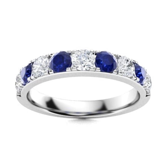 Mooneye 3mm Round Blue Sapphire 925 Sterling Silver Eternity Women Valentines Day Gift Ring