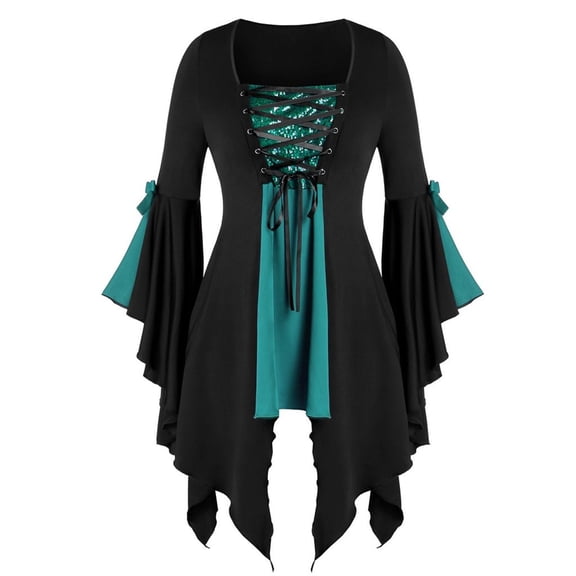 Womens Halloween Tops Gothic Blouse Women Tops Size Tee Sequined Long Up Plus Size Green Sweatshirt for Women