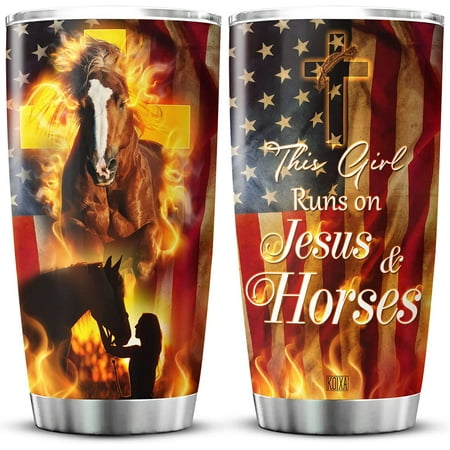 

Athenstics This Girl Runs On Jesus And Horses Coffee Tumbler 20 Oz Christian Gifts For Women Faith Cups With Farm Animal Horse Gifts For Girls Christians Birthday Christmas Present