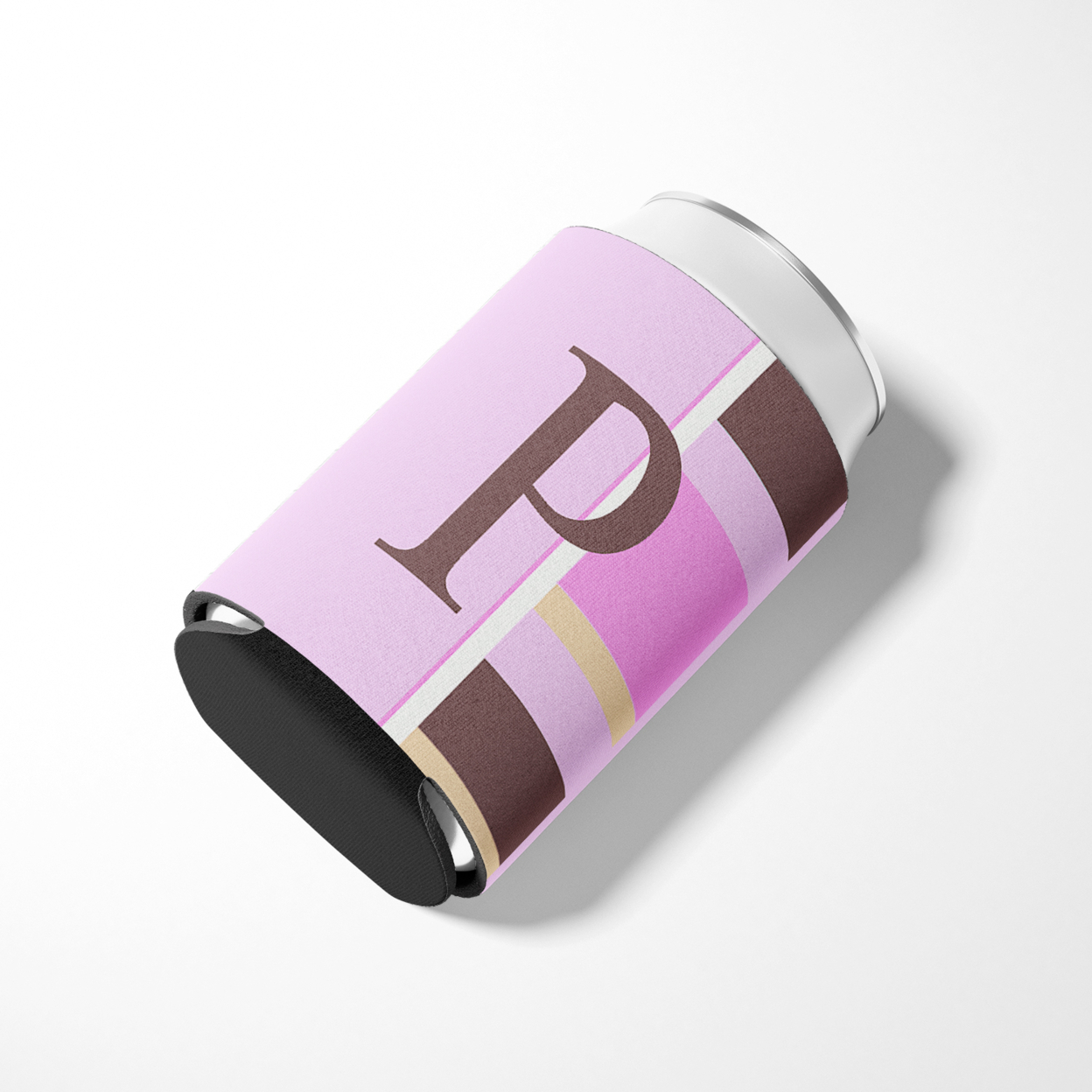 Letter P Initial Monogram - Pink Stripes Can or Bottle Hugger