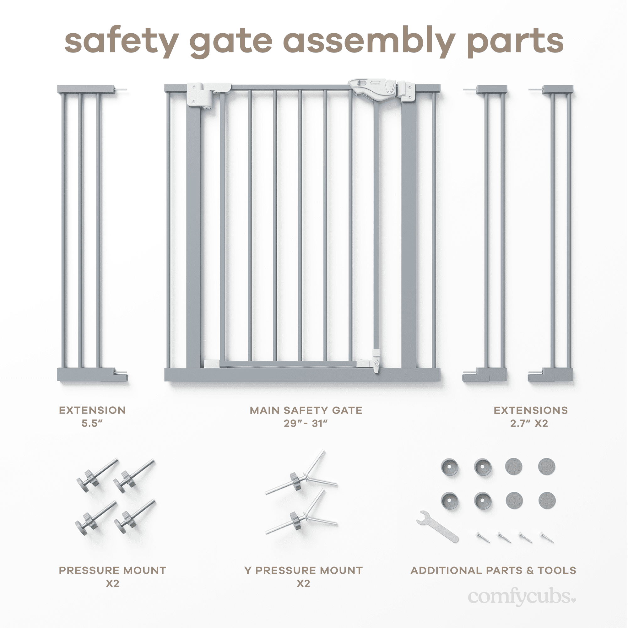 Comfy Cubs Baby Safety Gate - 3 Extensions 42"x1.9"x30", Adjustable Q195 Steel Gate (Pacific Blue)