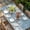 Blue, variant on Daisy Flower Blue Table Cloths for 3 Foot Rectangle Tables, Farmhosue Country Floral Wooden Grain Patio Waterproof Elastic Fitted Tablecloths, Washable Rectangular Table Cover for Camping