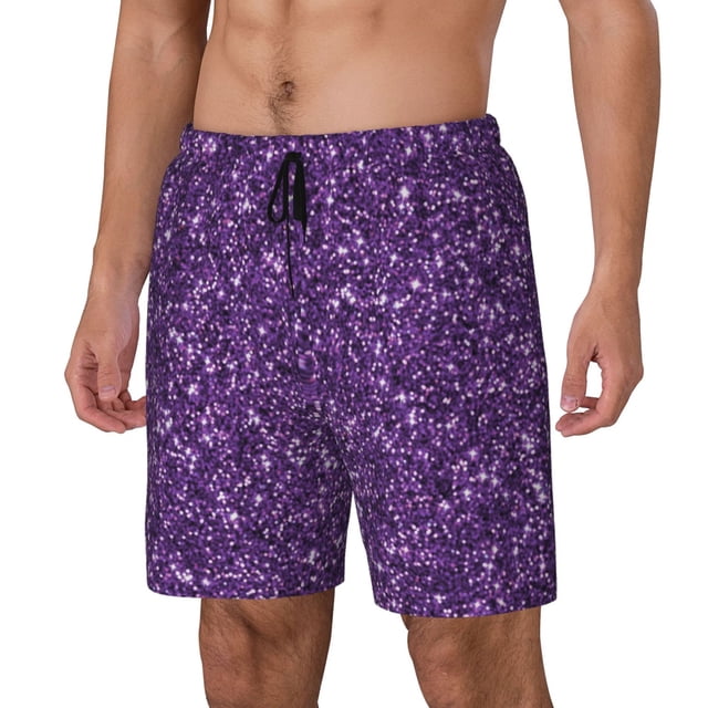 Fotbe Purple Glitter Traje de Baño para Hombre – Shorts de Natación de Secado Rápido con Forro y Bolsillos-XX-Large