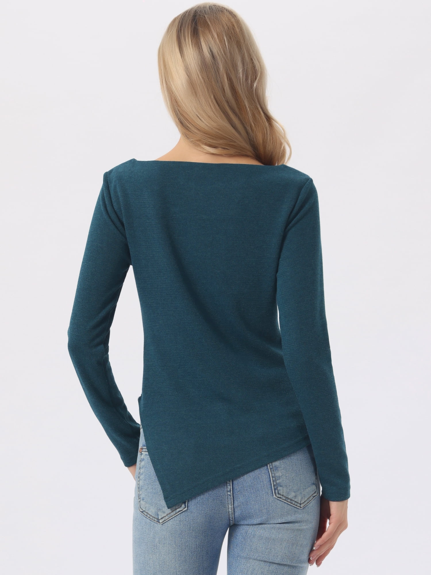 DARING DIVA Women's Spring High Low Stylish Boat Neck Pullover Sweaters XS Blue Green