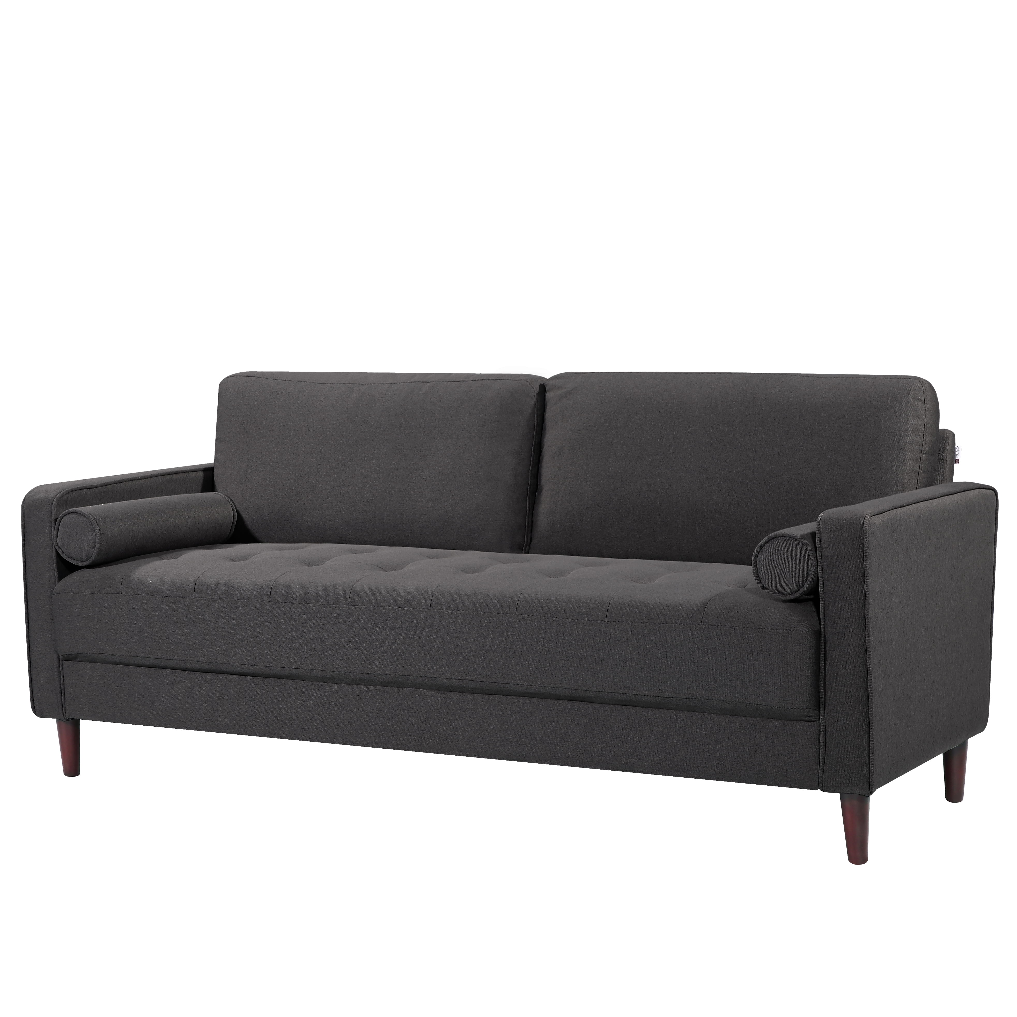 Studio Living Lorelei Mid-Century Modern Cushion Back Upholstered Sofa, Heather Gray Fabric