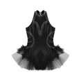thumbnail image 3 of YONGHS Kids Girls Mesh Splice Sleeveless Feather Tulle Skirted Leotard Gymnastics Dancewear Black 12, 3 of 7