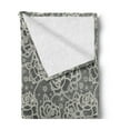 thumbnail image 2 of Vintage Soft Flannel Fleece Blanket, Ornate Romantic Roses Pattern Lace Style Backdrop and Victorian Inspirations, Cozy Plush for Indoor and Outdoor Use, 50" x 70", Dark Taupe Cream, by Ambesonne, 2 of 5