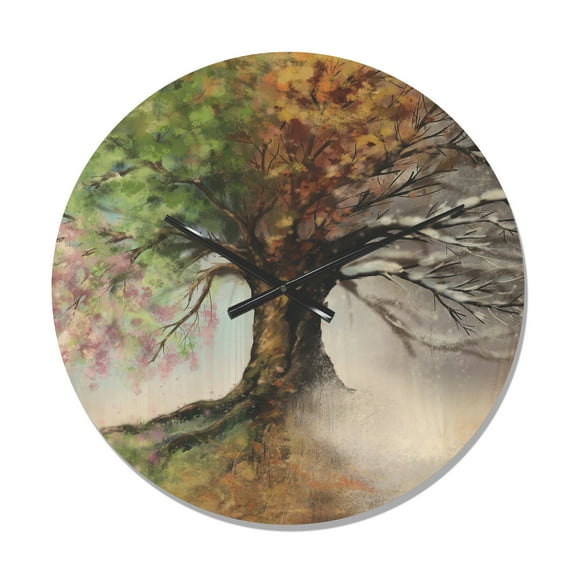 Designart 'Four Seasons Tree' Rustic Wood Wall Clock