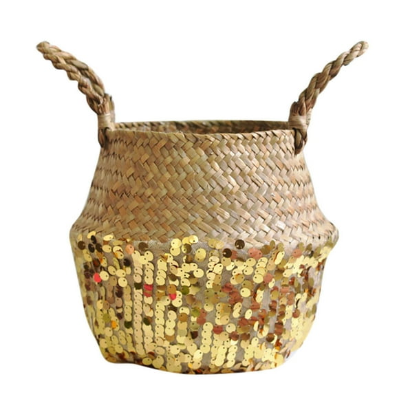 Yuehao Plant Baskets for Indoor Plants Seagrass Wicker Basket Flower Pot Folding Basket Dirty Basket Storage Decoration Gold