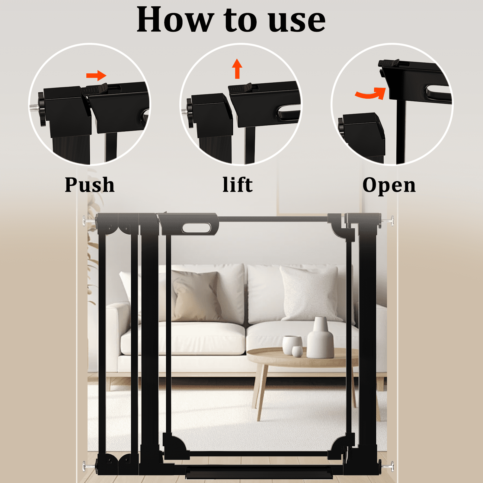 Fairy Baby Clear Baby Gate for Doorway 29-38 in Wide Pressure Mounted Baby Safety Gates Black