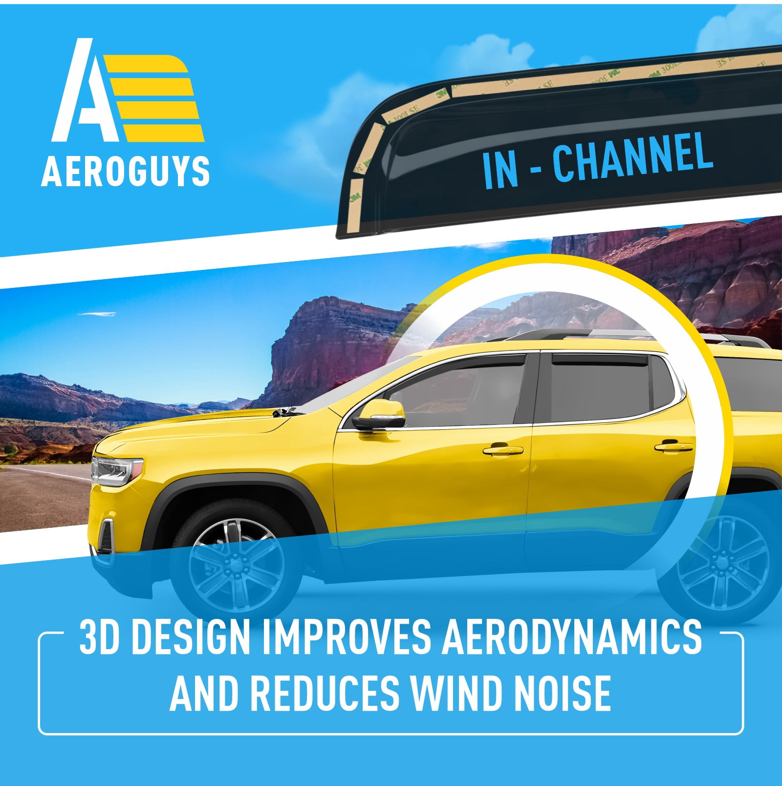 AEROGUYS Extra Durable Window Deflectors in-Channel Window Visors Rain Guards Fit for GMC Acadia 2017-2023, Sun Visors, Wind VentVisors, Exterior Car Accessories - 4 pcs. AG0475