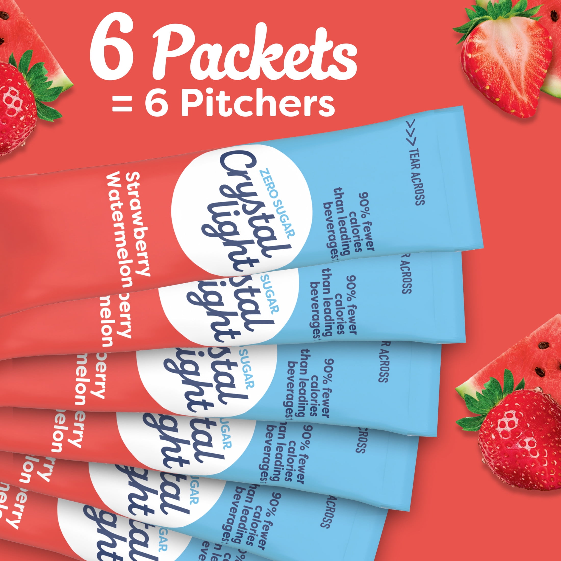 (3 pack) Crystal Light Drink Mix, 6 Pitcher Packets, for Flavorful Hydration and Shareable Refreshment, Strawberry Watermelon artificially flavored, Zero Sugar, Low Calorie, 1.96 oz