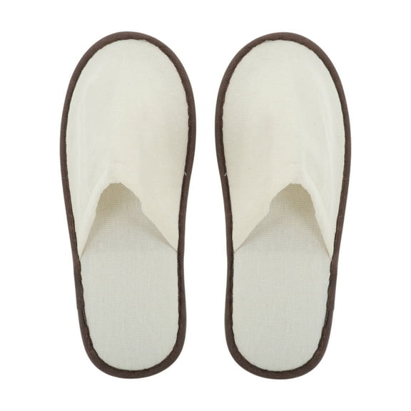 Unique Bargains 1 Pair Disposable Slippers Foldable Thick Linen Slippers Hotel Slippers for Family Beige Brown