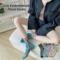 thumbnail image 2 of Vintage Style Crew Socks with Cute Floral Cuff for Women, 2 of 7