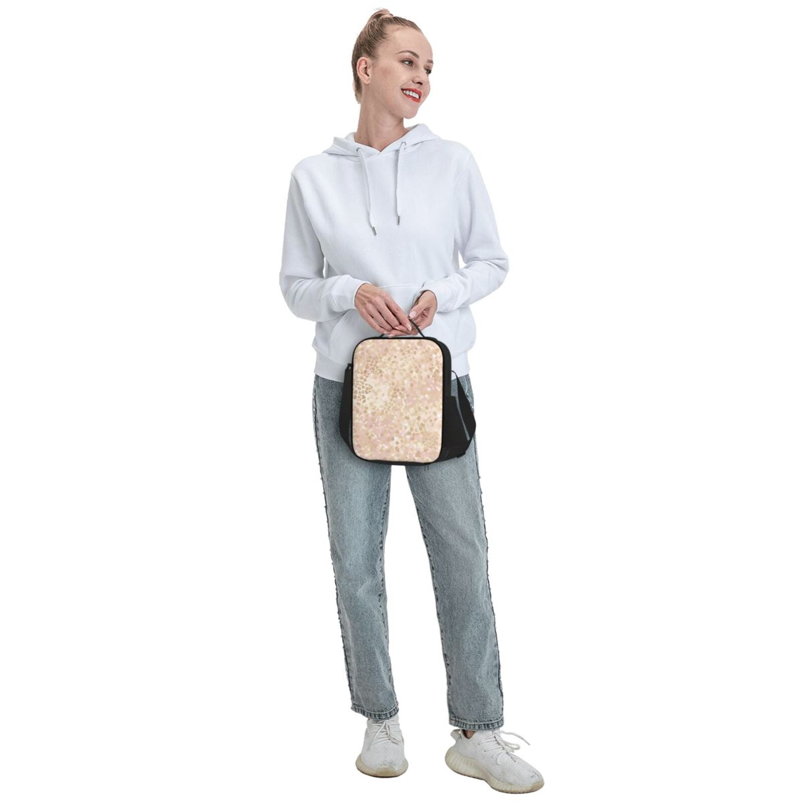 Thermal Insulation One Shoulder Portable Bento Bag Can Be Reused 8×10.5in For Carrying Drinks Bento Box Fruit Snacks Rose Gold Foil Leopard Print_12