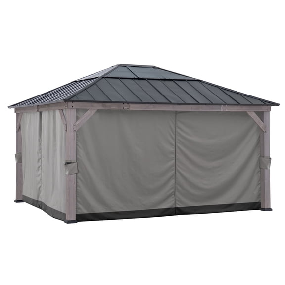 SUNJOY Replacement Curtains for 13 ft. × 15 ft. Wood-Framed Gazebos,  Grey
