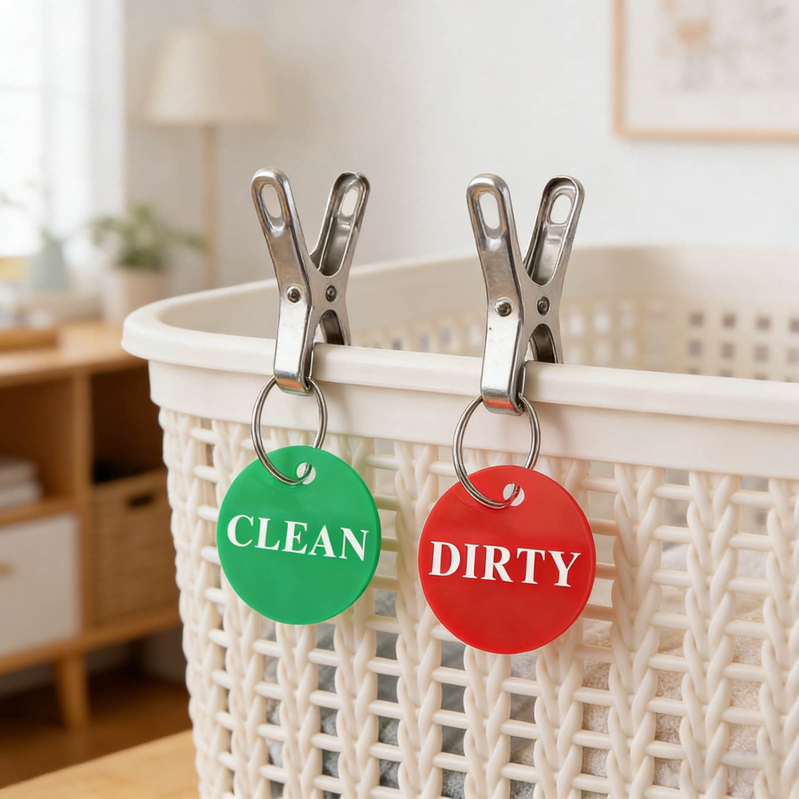 4 Pcs Clean Laundry Indicator Clips, Red Green Signs for Washer Dishwasher & Baskets, Metal Household Labels