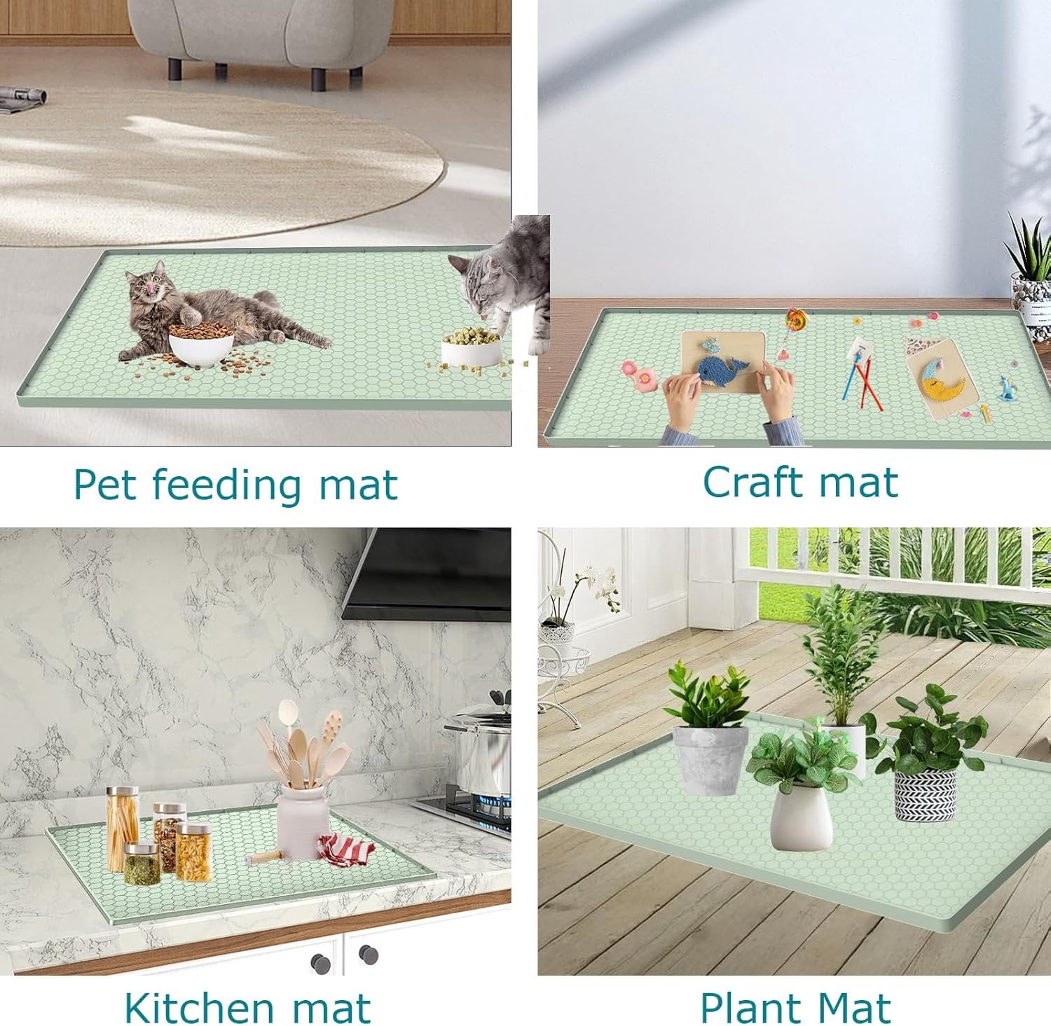 Litter Mat for Litter Box,  Large  Litter Trapping Mat - 28x19 in,  & Non-Slip, Durable & Easy Clean, Green