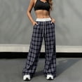 thumbnail image 2 of hlysgo Casual Plaid for Women Wide Leg Track Pants Elastic Waist Baggy Long Trousers with Pockets Blue,M, 2 of 4