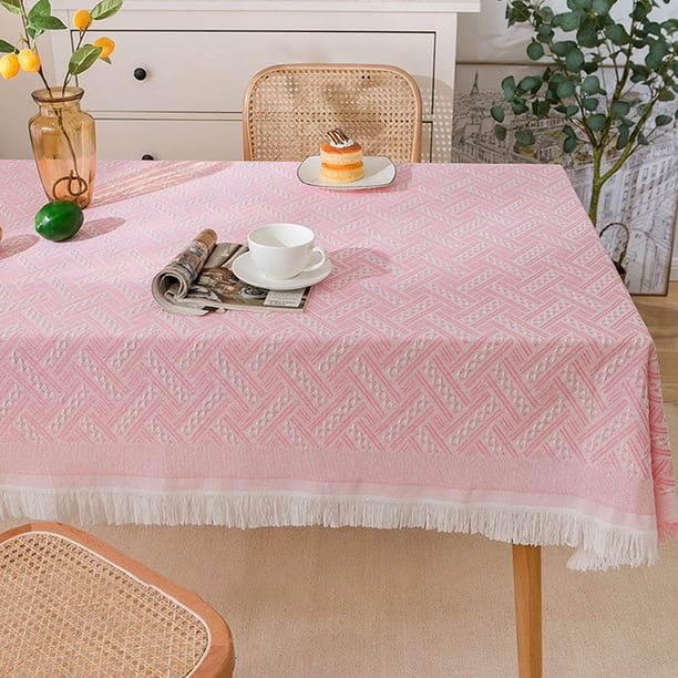 Mantel impermeable de arpillera de lino bordado con borlas - Mantel rectangular resistente a las arrugas para mesas Manteles rústicos para fiestas al aire libre Cocina