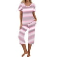 thumbnail image 1 of DecSea Ensemble de Pyjama Capri pour Femmes, Manches Courtes, Deux Pièces, Col en V, avec Poches, S-2TG, 1 of 7