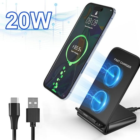 Wireless Charger Stand, 20W USB Fast Charging Station Dock for iPhone 14/13/12/11/SE/Xs/Xr/x/8, Samsung Galaxy S22 S21 S20 S10 S9 S8, Note 20/10/9/8