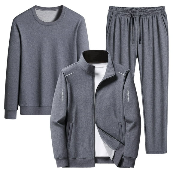 Gytharion Men's 3 Piece Fall Outfits Plus Size Long Sleeve Full Zip Jackets Crew Neck Shirts and Elastic Waist Pants Sweatsuit Sets Solid Casual Gym Workout Tracksuit Sets with Pockets