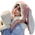 thumbnail image 1 of ziyahi Luxuriously Soft Rex Scarf Comfortable And Skin-friendly Winter Rabbit Ear Scarf Hooded Pink, 1 of 6