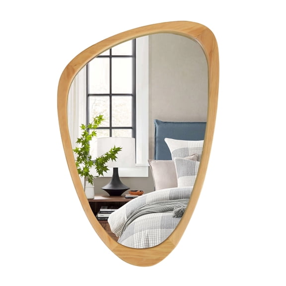 YIQMI 20x30 inch Teardrop MDF Wood Mirror Irregular Oak Wall Mirror for Bedroom, Bathroom
