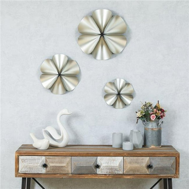 Luxen Maison 3pc Décoration Murale de Fleurs en Argent