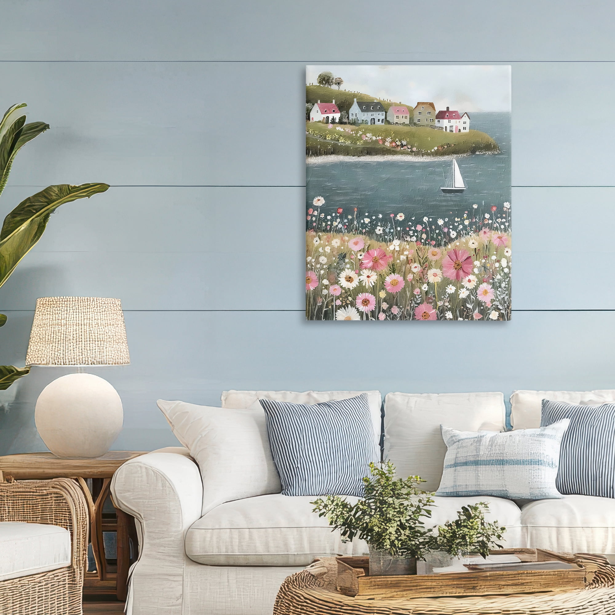 Stupell Industries Pink Meadow & Sailboats Canvas Wall Art, design by Riley B