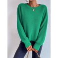 thumbnail image 5 of Women Solid Crew Neck Cropped Drop Shoulder Oversized Long Sleeve Soft Knit Sweater 102-Green S, 5 of 10
