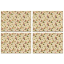 Pioneer Flower Floral Print Pattern Summer Placemats Table Placemats Set Of 4-Linen Kitchen Washable Placemats Table Mats 12x18 Inch Non-Slip Heat Resistant