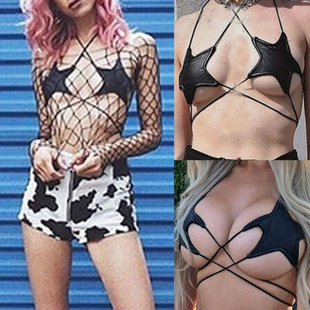 

〖TOTO〗Intimates For Women Hollow Fashion Ladies Black Silver Star Bra Busty Simple Hanging Neck Top