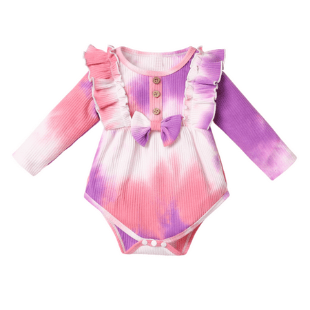 

Newborn Baby Girls Tie-dye Romper Long Sleeve Romper with Cute Bowknot Decoration