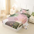 thumbnail image 2 of Castle Fairy Boho Tropical Leaf Twin Sheet Sets 3pcs for Kids, Geometric Print Bedding for Bedroom, Green Pink, 2 of 6