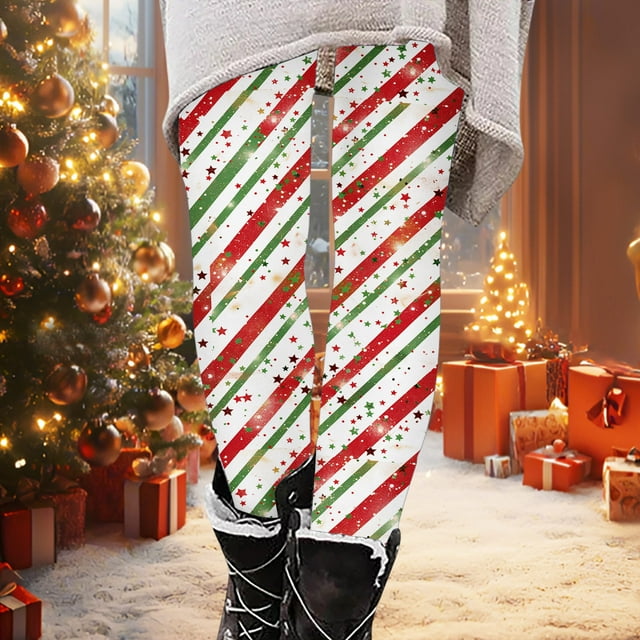 Pantalones largos con estampado navideño, cintura alta, elásticos y suaves, para niña