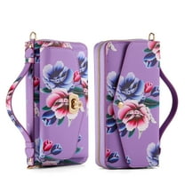 Allytech Flower Case for Galaxy S23 Ultra Wallet Cover for Women, PU Leather Detachable Luxury RFID Protected Card Holder Case with Hand/Shoulder Strap Case for Samsung Galaxy S23 Ultra 6.8", Purple