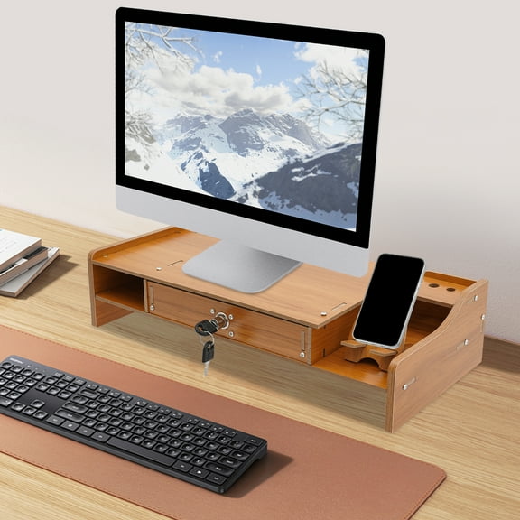Wildnix Monitor Stand Riser – Adjustable Height Desk Organizer with Lockable Drawer and Compartments