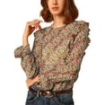 thumbnail image 2 of Allegra K Women's Floral Ruffle Shoulder Long Trumpet Sleeve Blouse, 2 of 6