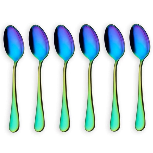Cucharas de café de colores del arco iris, minicucharas para pastel, juego de 6 piezas de acero inoxidable (cucharas para café)