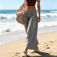 thumbnail image 5 of Yungyresw Women's Plaid Barrel Pants Wide Leg Elastic Waist Casual Culottes Pants Breathable Drawstring Loose Pants With Pocket Silver XL, 5 of 5