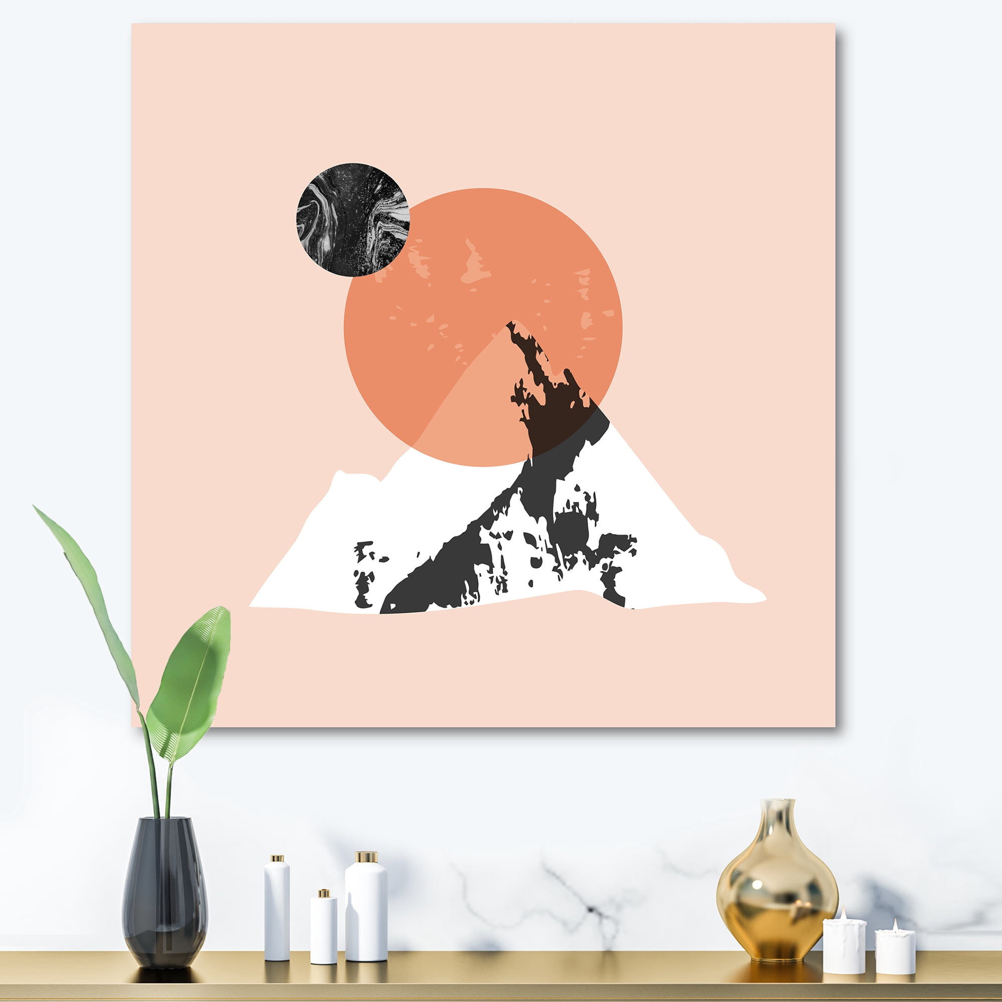 Designart ' Modern Minimalist Mountain Moon and Sun ' Modern Canvas Wall Art Print
