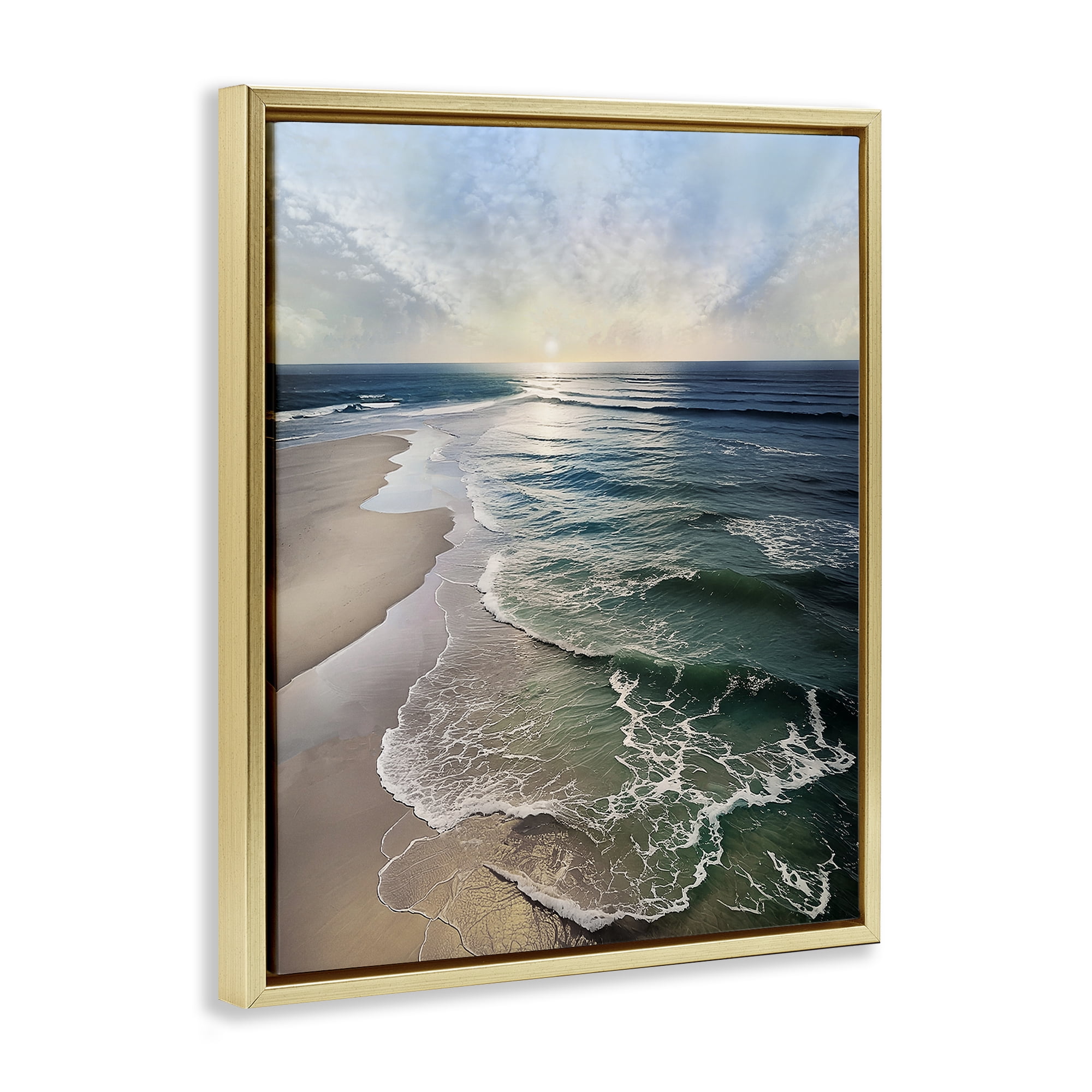 Stupell Industries Tranquil Shoreline with Soft Light Gold Framed Floater Canvas Wall Art, design by Mike Calascibetta